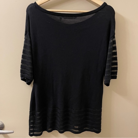 Soft Surroundings Women’s Size M black Tunic Sweater Top Sheer Stripe Detail - Picture 3 of 6
